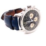 A VINTAGE BREITLING NAVITIMER BLACK DIAL CHRONOGRAPH 806 WRIST WATCH, STAINLESS STEEL HEAD AND