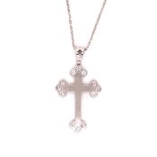 AN 18ct WHITE GOLD DIAMOND SET CROSS AND CHAIN. APPROXIMATE ESTIMATED DIAMOND WEIGHT 0.35cts.