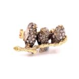 A VICTORIAN TRIPLE DIAMOND SET BIRD BROOCH. THE THREE BIRDS IN VARIOUS POSES WITH PAVE SET BODIES,