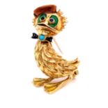 A BEN ROSENFELD 18ct YELLOW GOLD 1960'S BROOCH IN THE FORM OF A WHIMSICAL ARTICULATED DUCK SET