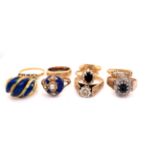 A GROUP OF NINE VARIOUS DIAMOND, GEMSET AND GOLD RINGS. GROSS WEIGHT 28.1grms.