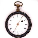 A GOOD LATE 18th/EARLY 19th.C. POCKET WATCH. UNSIGNED SINGLE FUSEE MOVEMENT. DOMED ENAMEL DIAL,