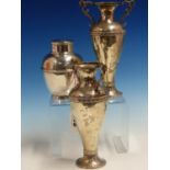 A PAIR OF HALLMARKED SILVER URN FORM VASES WITH WEIGHTED BASES DATED 1897 LONDON FOR WILLIAM