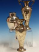 A PAIR OF HALLMARKED SILVER URN FORM VASES WITH WEIGHTED BASES DATED 1897 LONDON FOR WILLIAM