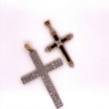 A 9ct GOLD AND PAVE SET DIAMOND CROSS, 4cms X 3cms, APPROX DIAMOND WEIGHT AS STATED 0.50ct, TOGETHER