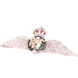 A 14ct AND PLATINUM DIAMOND AND ENAMEL RAF SWEETHEART BROOCH, COMPLETE WITH SAFETY CHAIN. APPROX 6cm
