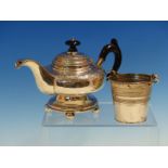 A SMALL 19th C. CONTINENTAL SILVER TEAPOT, TOGETHER WITH A SILVER CREAM PAIL. GROSS WEIGHT 189grms.