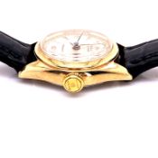 A LADIES GOLD AND STEEL ROLEX WRISTWATCH SIGNED ROLEX, OYSTER PRECISION. NO. 4721,WITH A BLACK