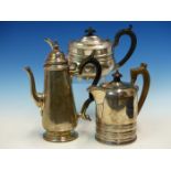 A SILVER HALLMARKED COFFEE POT ,AND TWO FURTHER SILVER HALLMARKED TEA POTS FOR LAMBERT AND CO AND