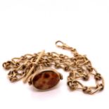 A 9ct GOLD MULTI LINK CHAIN WITH SWIVEL STONE SET FOB AND T-BAR. LENGTH 47cms, GROSS WEIGHT 43.