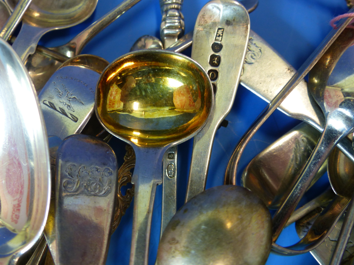 A COLLECTION OF VARIOUS 19th C. AND LATER HALLMARKED SILVER AND PLATED SMALL SPOONS, BUTTER - Image 6 of 10