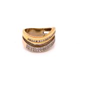 AN 18ct YELLOW AND WHITE GOLD DIAMOND SET DOUBLE BAND. FINGER SIZE P CENTRE. GROSS WEIGHT 11grms.