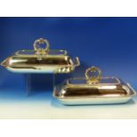 A PAIR OF PAUL STORR RECTANGULAR HALLMARKED SILVER ENTREE DISHES WITH GADROON BORDERS, DATED
