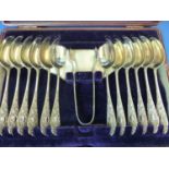TWO CASED SETS OF SILVER SPOONS, THREE CASES OF SILVER HANDLED KNIVES, A CASED PAIR OF VICTORIAN
