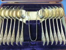 TWO CASED SETS OF SILVER SPOONS, THREE CASES OF SILVER HANDLED KNIVES, A CASED PAIR OF VICTORIAN