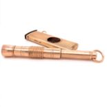 A 9ct GOLD HALLMARKED CIGAR CUTTER AND A L & C HARDTMUTH CIGAR PIERCER.