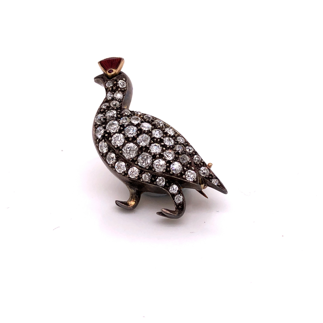 A EARLY 20th C. DIAMOND AND ENAMEL SET GROUSE BROOCH. MEASUREMENTS 3.3cms X 2.6cms, WEIGHT 9.3grms. - Image 2 of 3