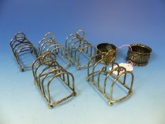 A SET OF FIVE SILVER HALLMARKED TOAST RACKS, DATED 1904 CHESTER FOR HASELER & BILL, TOGETHER WITH