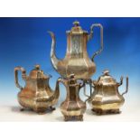 A GOOD VICTORIAN HALLMARKED SILVER FOUR PIECE TEA SERVICE WITH ENGRAVED DECORATION. DATED 1845