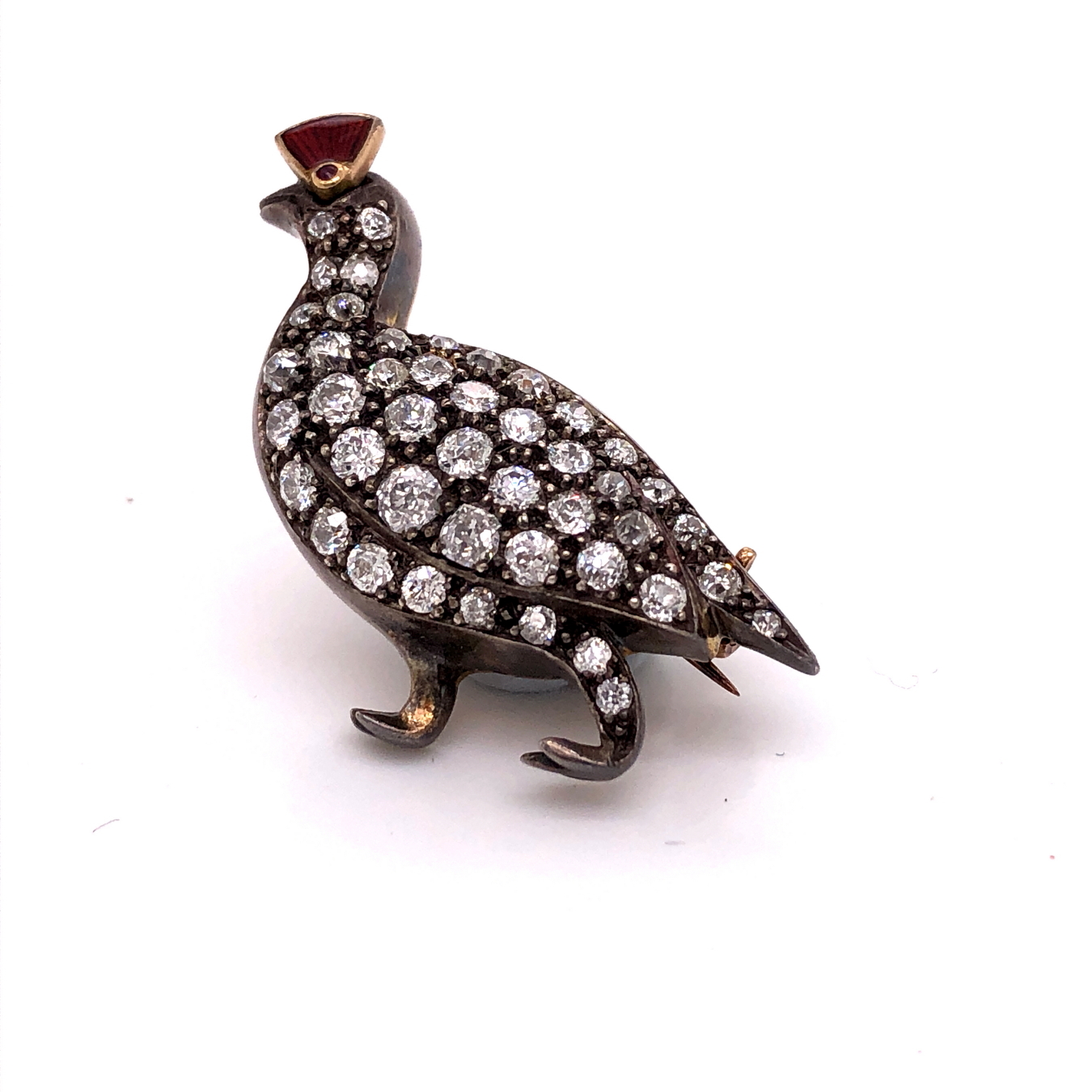 A EARLY 20th C. DIAMOND AND ENAMEL SET GROUSE BROOCH. MEASUREMENTS 3.3cms X 2.6cms, WEIGHT 9.3grms. - Image 3 of 3