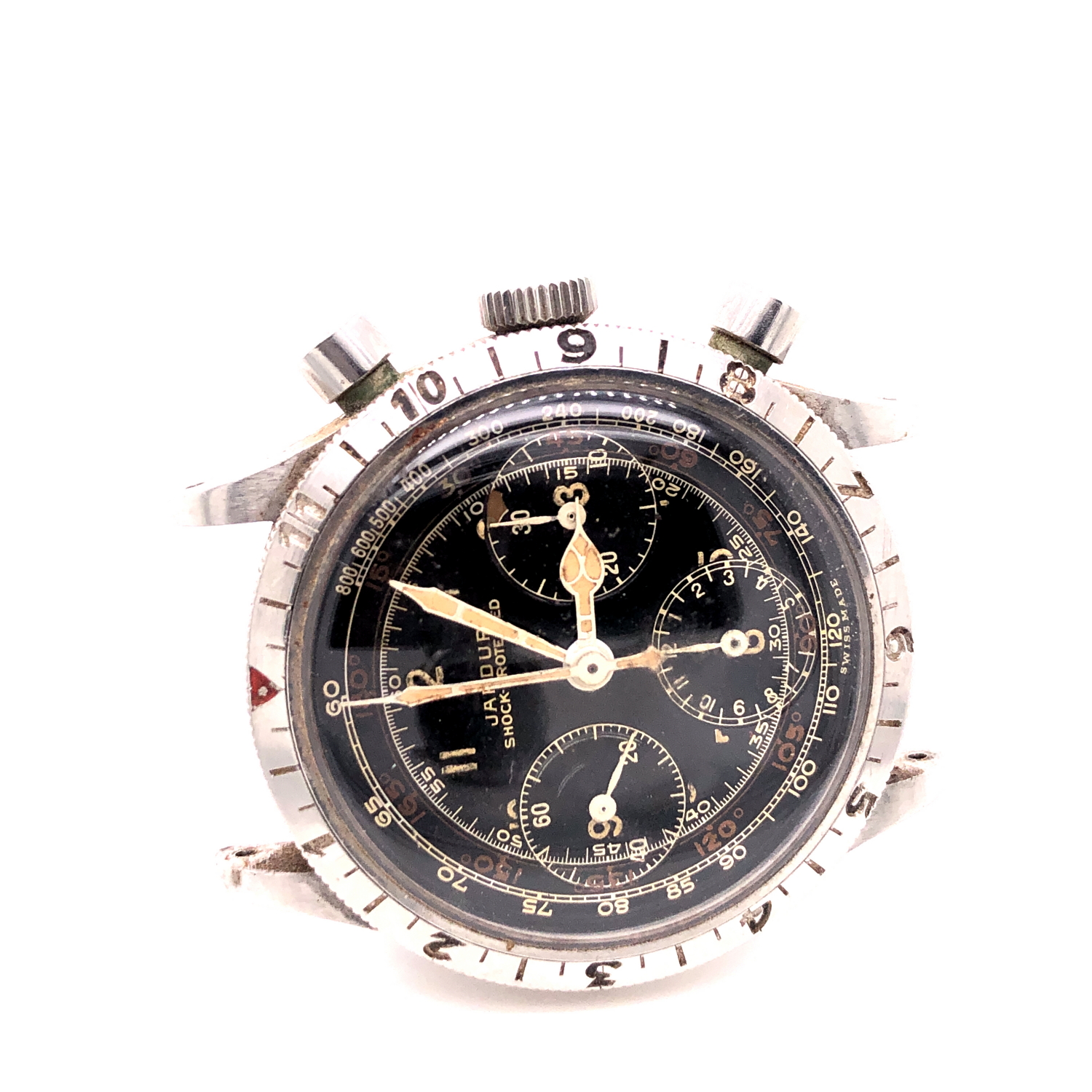 A RARE GENTLEMANS STAINLESS STEEL JARDUR BEZELMETER WATERPROOF PILOTS CHRONOGRAPH WRIST WATCH