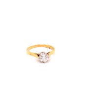 AN 18ct YELLOW GOLD DIAMOND SOLITAIRE RING. APPROX ESTIMATED DIAMOND MEASUREMENTS 6mm X D 4.1mm,