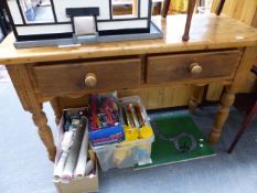 A PINE TWO DRAWER SIDE TABLE.