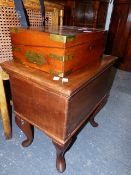 A VICTORIAN BRASS BOUND WRITING BOX AND A SEWING BOX.