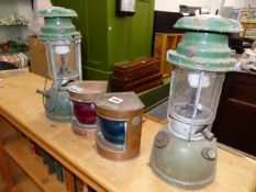TWO TILLEY LAMPS AND TWO SHIP'S LAMPS.
