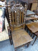 A PAIR OF CARVED OAK SIDE CHAIRS.