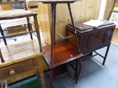 TWO OCCASIONAL TABLES, A MAHOGANY BOX ON STAND AND AN EDWARDIAN SIDE CHAIR.
