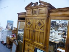 A VICTORIAN ASH COMPACTUM WARDROBE AND MATCHING DRESSING TABLE.