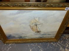 AN OIL PAINTING, SAILING SHIP.