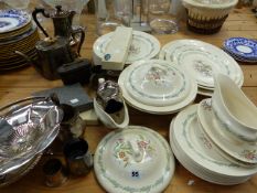 A ROYAL DOULTON DINNER SERVICE AND VARIOUS PLATEDWARES.