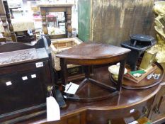TWO BOOKSTANDS, A SMALL WALL CABINET, EDWARDIAN TRAY, CLOCK, ETC.