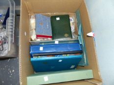 A BOX OF VARIOUS STAMP ALBUMS TO INCLUDE PENNY REDS, ETC.