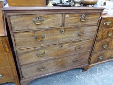 A GEO.III.MAHOGANY CHEST OF TWO SHORT AND THREE LONG DRAWERS.