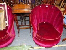 A PAIR OF ART DECO TUB CHAIRS AND A NEST OF TWO TABLES.