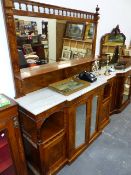 A VICTORIAN WALNUT AND INLAID MIRROR BACKED SIDEBOARD.