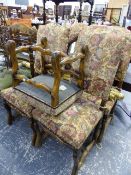 A SET OF FOUR HIGH BACK DINING CHAIRS AND A SIMILAR STOOL.