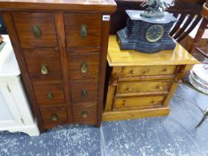 AN ORIENTAL HARDWOOD EIGHT DRAWER CHEST AND A VICTORIAN STYLE BEDSIDE CHEST TOGETHER WITH TWO