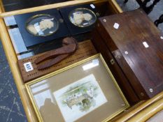 TWO ANTIQUE WAX PROFILES, A ROSEWOOD BOX, ETC.