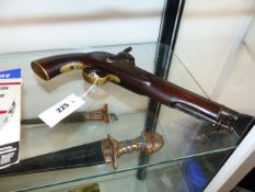 AN ANTIQUE PERCUSSION PISTOL WITH RAMROD.