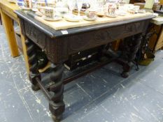 A 19th.C.CARVED OAK HALL TABLE WITH MARBLE TOP.