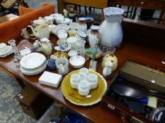 AN EBONY DRESSING TABLE SET AN A QTY OF CHINA AND GLASSWARES.