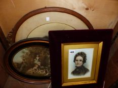 TWO PORTRAIT PICTURES AND A PAIR OF ENGRAVINGS, ETC.