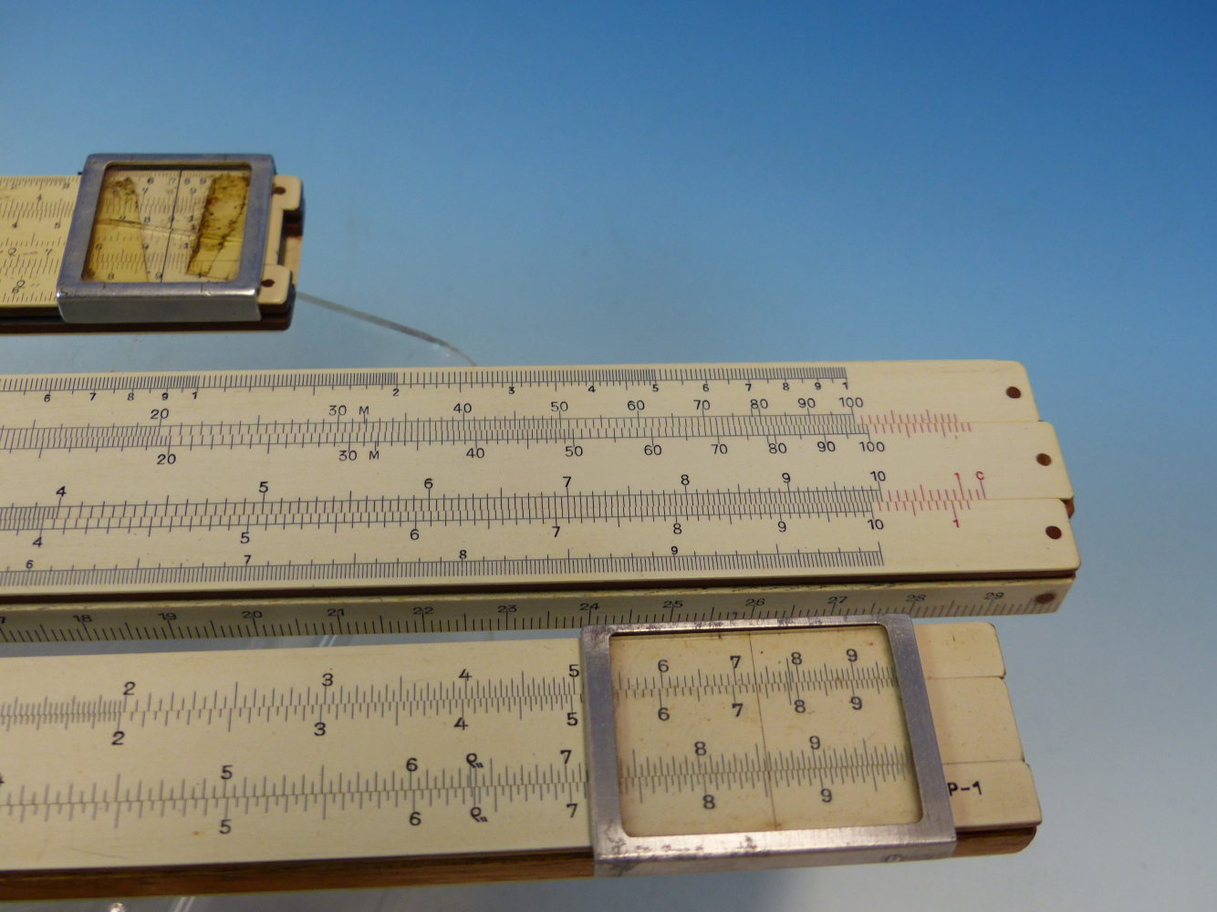 A FABER CASTELL SLIDE RULE TOGETHER WITH TWO OTHERS AND A CASED B J HALL SET OF GEOMETRY DIVIDER - Image 5 of 6
