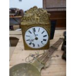 A FRENCH ENAMEL DIAL CLOCK WALL CLOCK WITH BRASS PENDULUM.