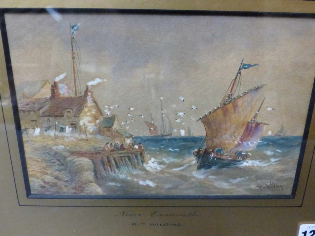 R. T. WILDING (19th/20th.C.) NEAR EXMOUTH, AND COAST OF CORNWALL, SIGNED, TWO WATERCOLOURS. 14 x