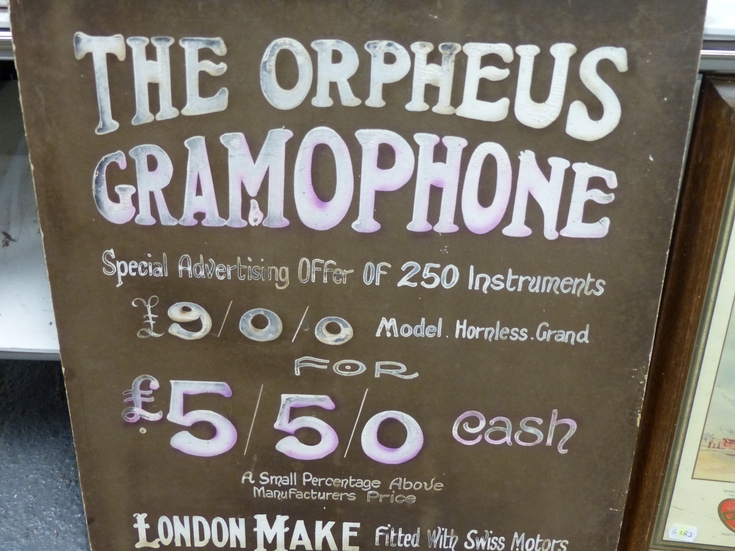 THE ORPHEUS GRAMOPHONE, A PAINTED CARD ADVERTISEMENT FOR 250 INSTRUMENTS AT A DISCOUNTED PRICE OF £ - Image 4 of 9